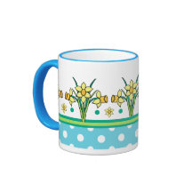 Spring Sunshine Daffodil Border, Polka Dots Mug