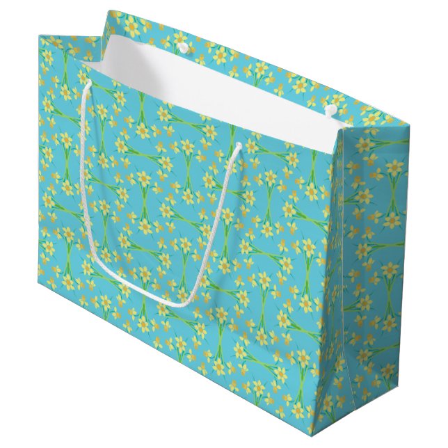 Spring Sunshine Daffodils on Blue Large Gift Bag (Front Angled)