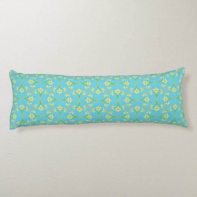 Spring Sunshine Daffodils on Sky Blue Body Pillow (Back)