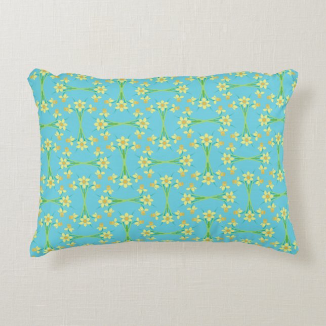 Spring Sunshine Daffodils Sky Blue Accent Pillow (Front)