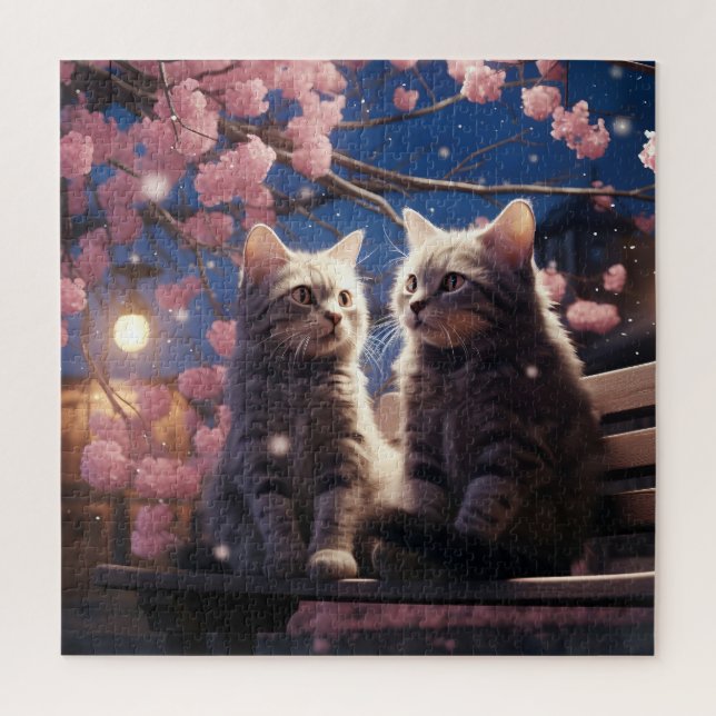 Spring Sweet Cherry Blossoms Kittens Jigsaw Puzzle (Vertical)