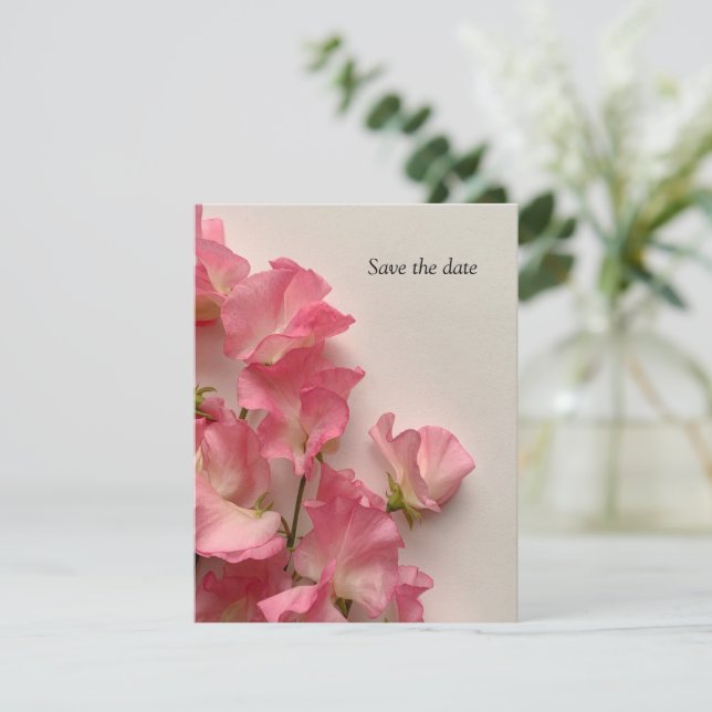 Spring sweet peas in pink save the date (Standing Front)