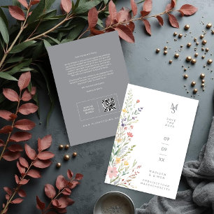 Spring Sweet Wildflowers Branches Wedding Gray Save The Date
