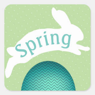 Spring Teal Chevron Easter Egg and Hopping Bunny Square Sticker