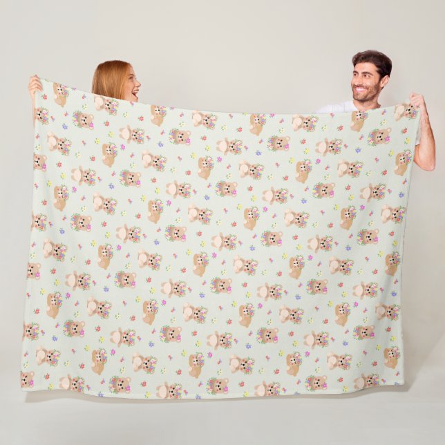 Spring teddy bear fleece blanket (In Situ)