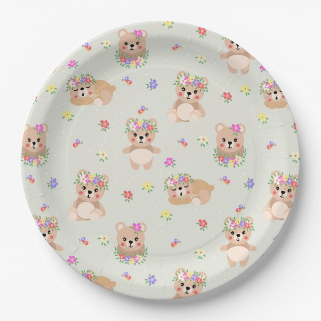 Spring teddy bear paper plate (Front)
