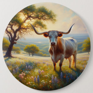 Spring Texas longhorn cow 6 Cm Round Badge