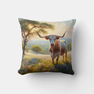 Spring Texas longhorn cow Cushion