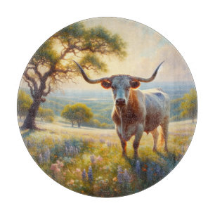 Spring Texas longhorn cow Cutting Board