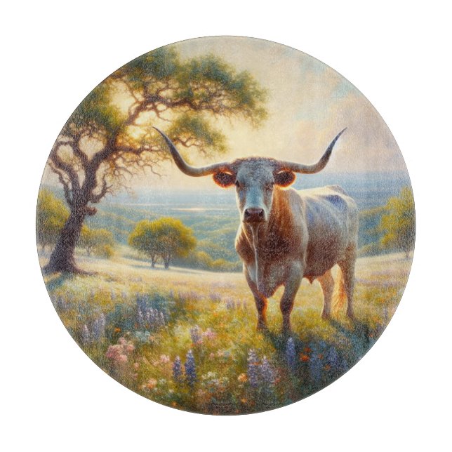 Spring Texas longhorn cow  Cutting Board (Front)