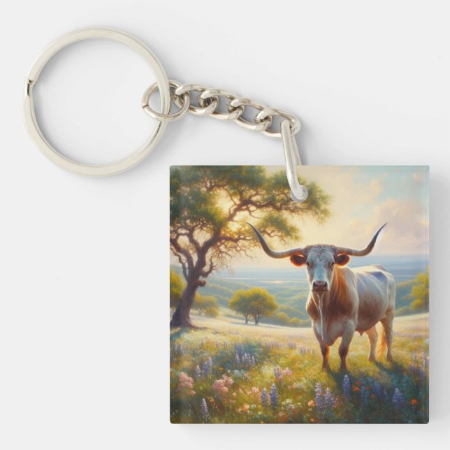 Spring Texas longhorn cow  Key Ring (Front)