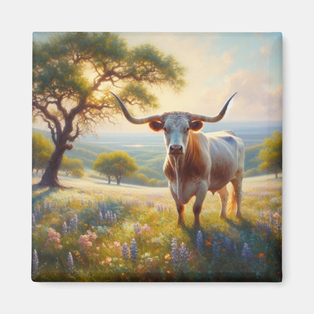 Spring Texas longhorn cow  Magnet (Front)