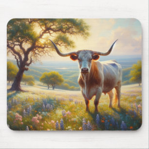Spring Texas longhorn cow Mouse Pad