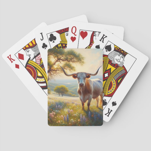 Spring Texas longhorn cow  Playing Cards (Back)