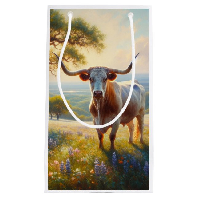 Spring Texas longhorn cow  Small Gift Bag (Front)