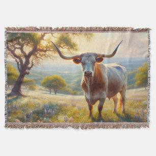 Spring Texas longhorn in a field Throw Blanket