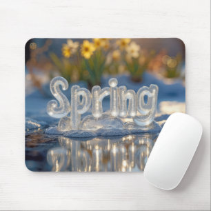 Spring Text In Ice With Daffodils Mouse Pad