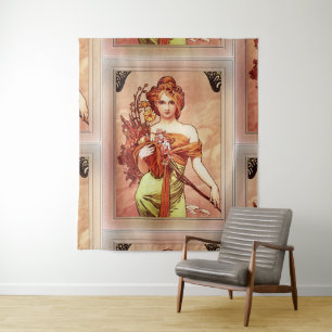 Spring The Golden Beauty by Alphonse Mucha Tapestry