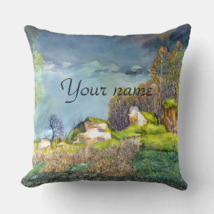 Spring thunderstorm painting Watercolor Cushion