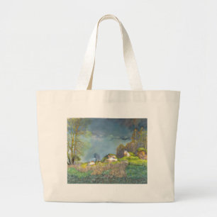 Spring thunderstorm painting watercolor large tote bag