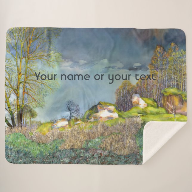 Spring thunderstorm painting  Watercolor Sherpa Blanket (Front (Horizontal))