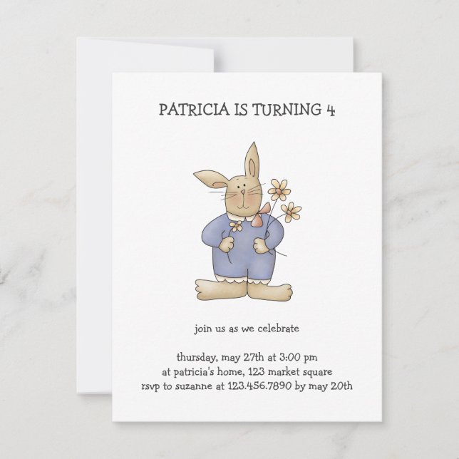 Spring Time · Easter Bunny with Flowers Invitation (Front)