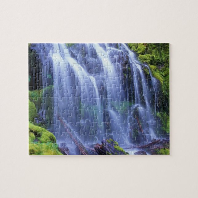 Spring-time fresh water flowing over moss jigsaw puzzle (Horizontal)