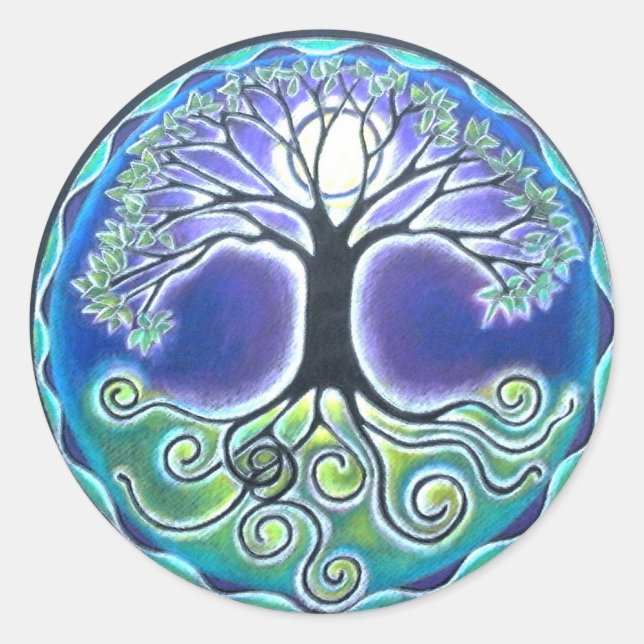 Spring time Full Moon Tree of Life Mandala Sticker (Front)