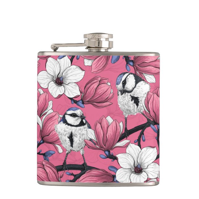 Spring time in pink hip flask (Front)