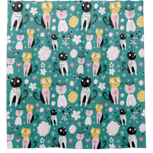 Spring Time Kitty Shower Curtain