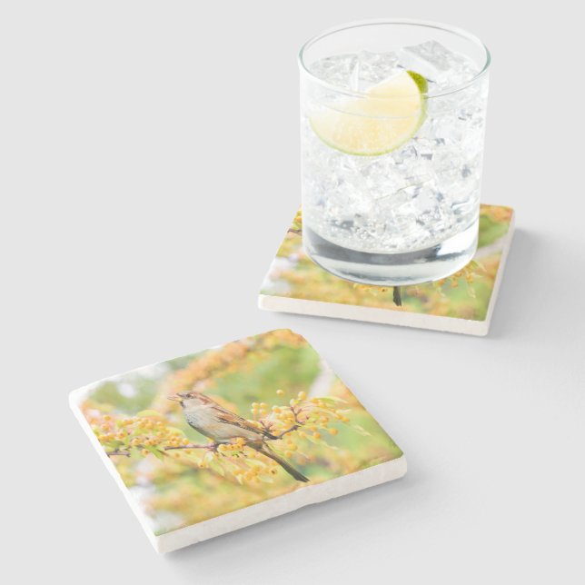 Spring Time Sparrow Stone Coaster (Side)