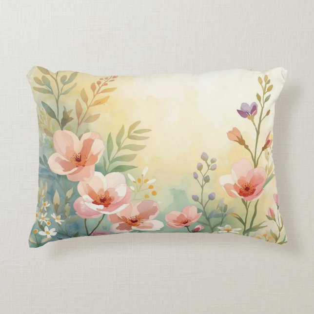 Spring time watercolor decorative cushion (Front)
