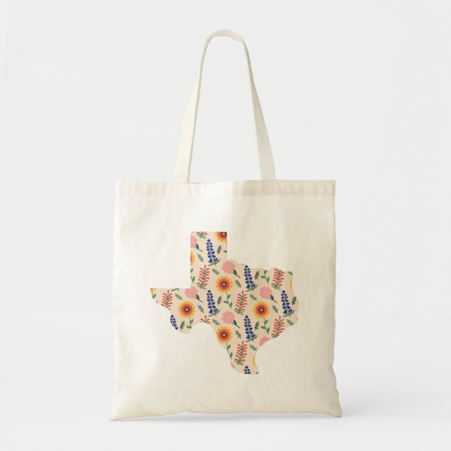 Spring Tote Bag Texas Outline Flowers Pattern (Front)