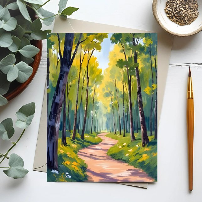 Spring Trail | Green Forest Watercolor Nature Postcard (Creator Uploaded)
