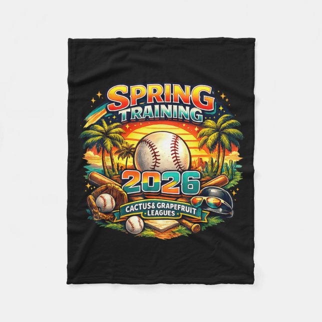 Spring Training 2026 Retro Baseball Design Palm Ca Fleece Blanket (Front)