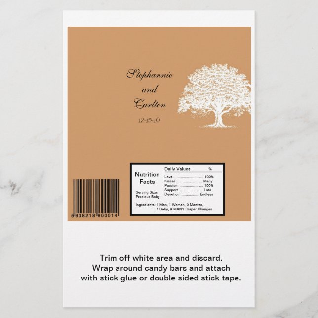 Spring Tree Brown/White Wedding Large Bar Wrapper (Front)
