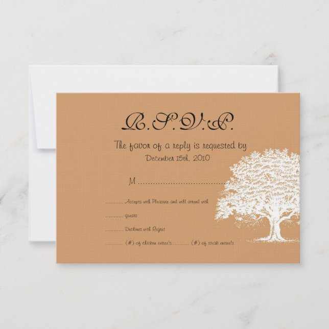 Spring Tree Brown/White Wedding RSVP Card (Front)