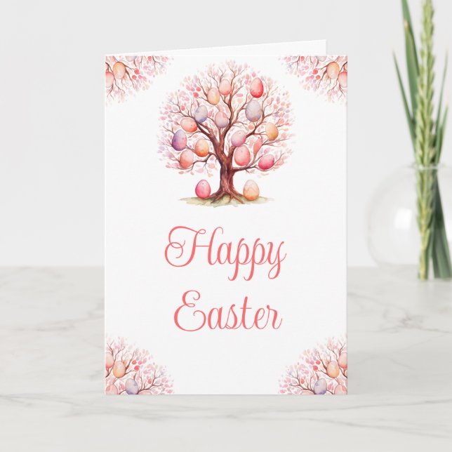 Spring Tree Easter Egg Hunt Holiday Card (Front)