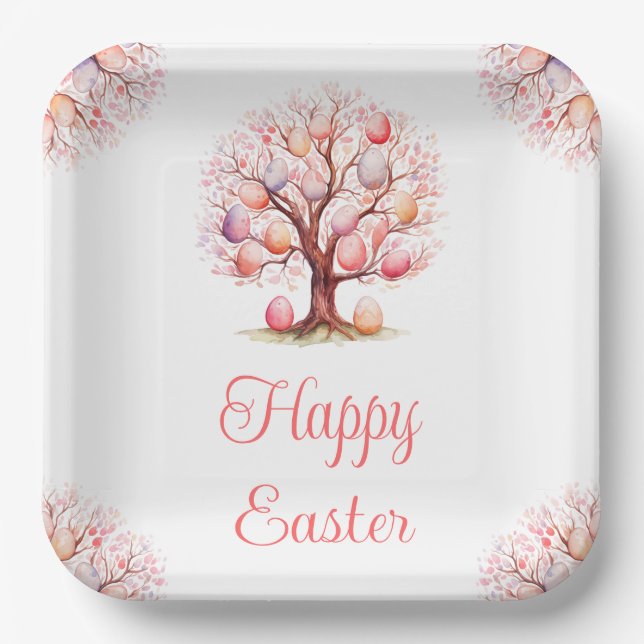 Spring Tree Easter Egg Hunt Paper Plate (Front)
