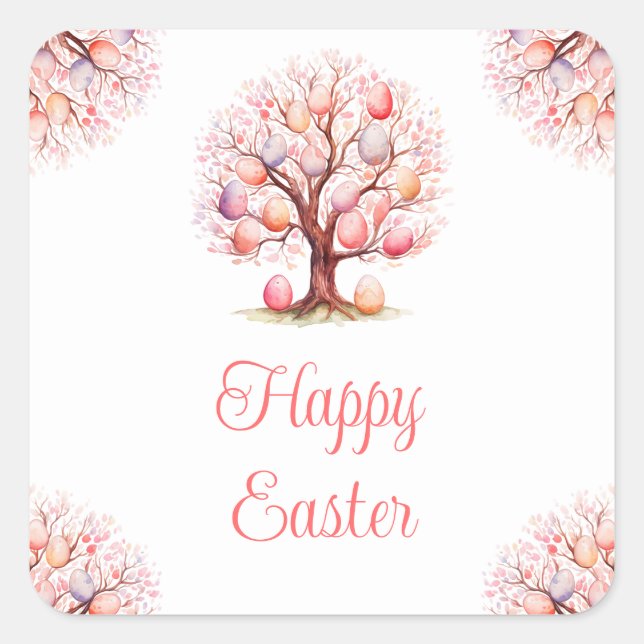 Spring Tree Easter Egg Hunt Square Sticker (Front)