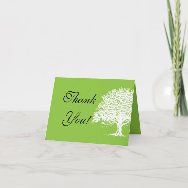 Spring Tree Green/White Folded Thank You Card (Front)