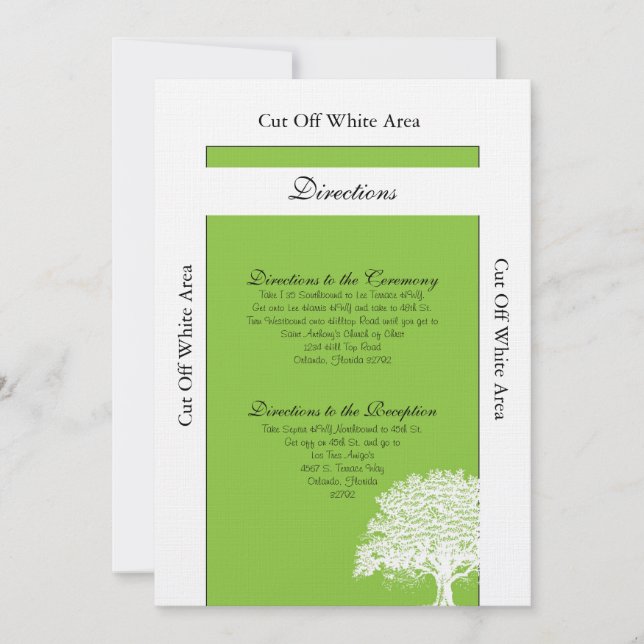 Spring Tree Green/White Wedding Directions Card (Front)