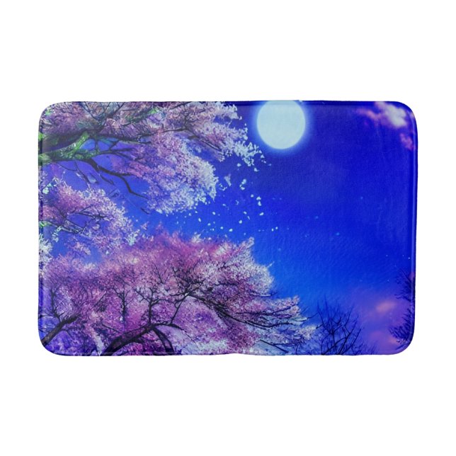 Spring tree, moon, blue sky. bath mat (Front)