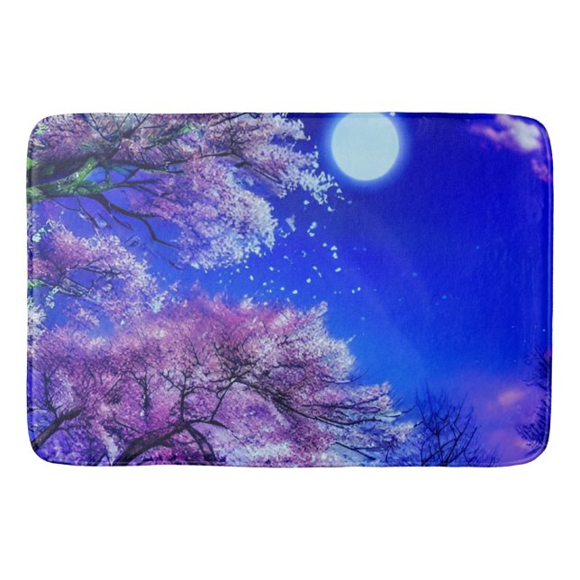 Spring tree, moon, blue sky. bath mat (Front)