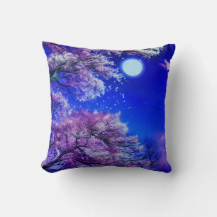 Spring tree, moon, blue sky. cushion