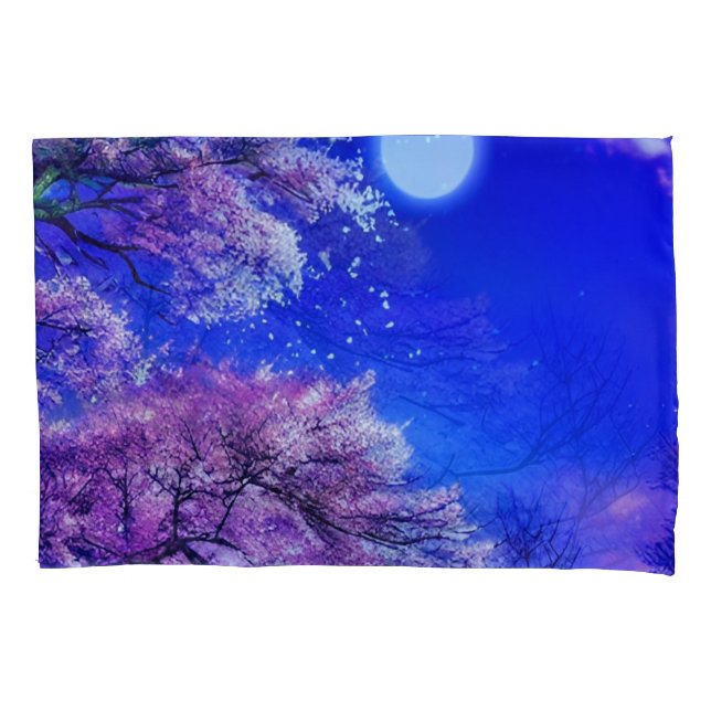 Spring tree, moon, blue sky.    pillowcase (Front-Left)