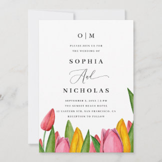 Spring Tulip Floral Wedding | Photo & QR Code Invitation