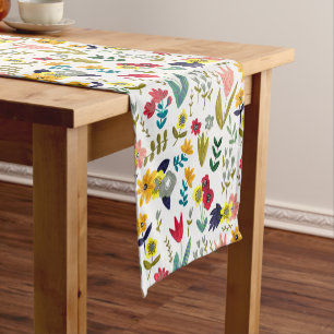 Spring tulip folk flowers pattern short table runner