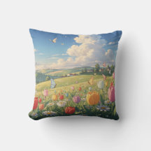 Spring Tulip Meadow Throw Pillow