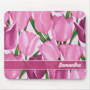 Spring Tulip Painting Custom Name Gift  Mouse Pad